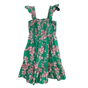 Crewcuts Girls Green Floral Smocked Ruffle Tiered Dress Size 6 Preppy Cottage